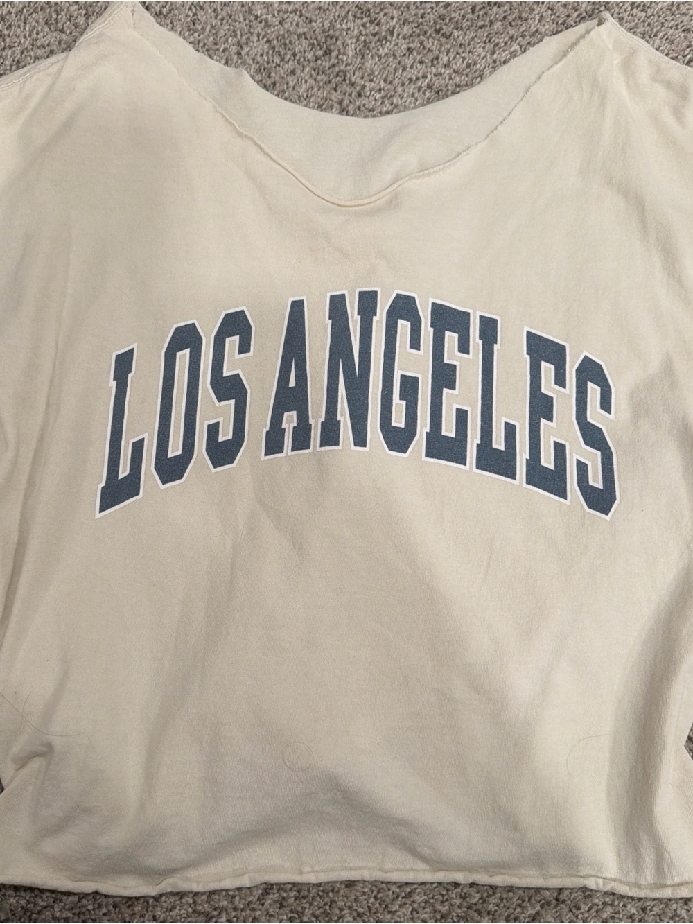 Los Angeles Graphic Crop Top - Cream with Blue Lettering